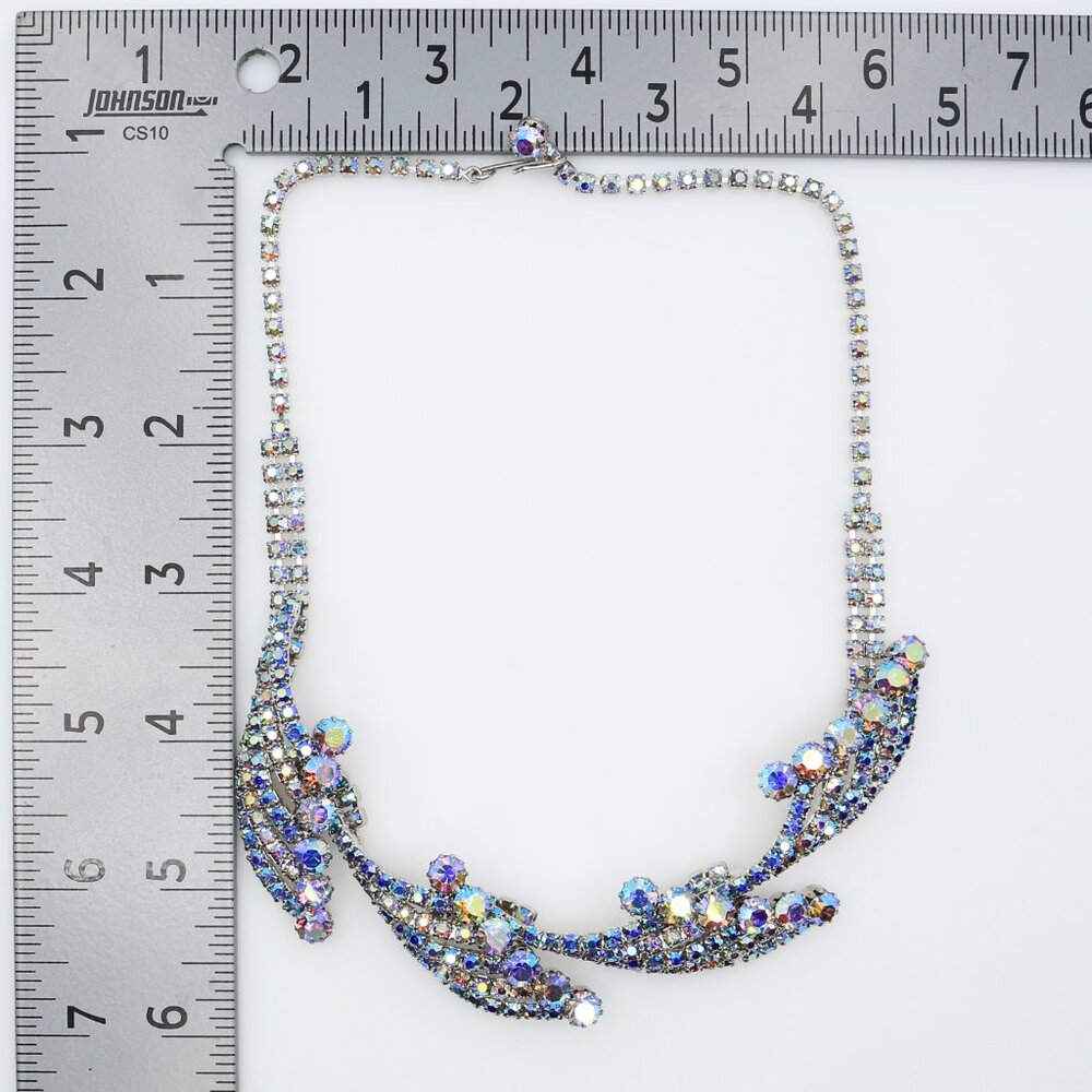 Vintage Rare Hobé Blue AB Rhinestones Sculptural‎ Spray and Waves Necklace 1950s - Picture 5 of 5